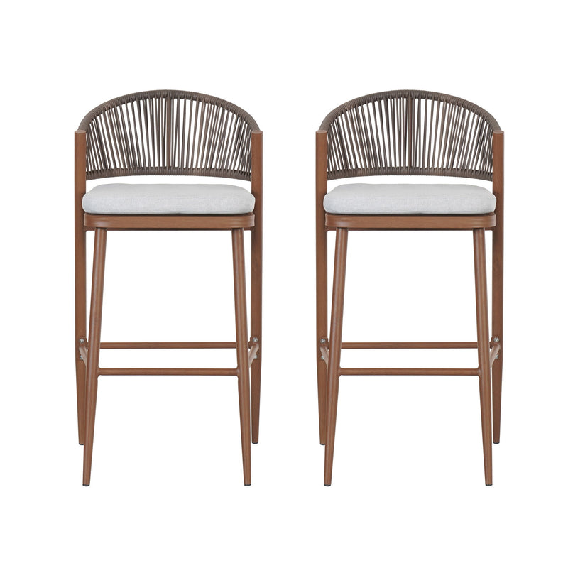 Outdoor Bar Height Metal Frame Counter Stools With Scallop Shaped Backrest & Water Resistant Cushions - R&R Furniture Gallery (Fountain Valley, CA)