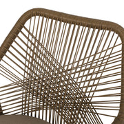 Modern wicker dining club arm chair by Noble House with water-resistant cushions in brown and beige, suitable for outdoor or indoor use.