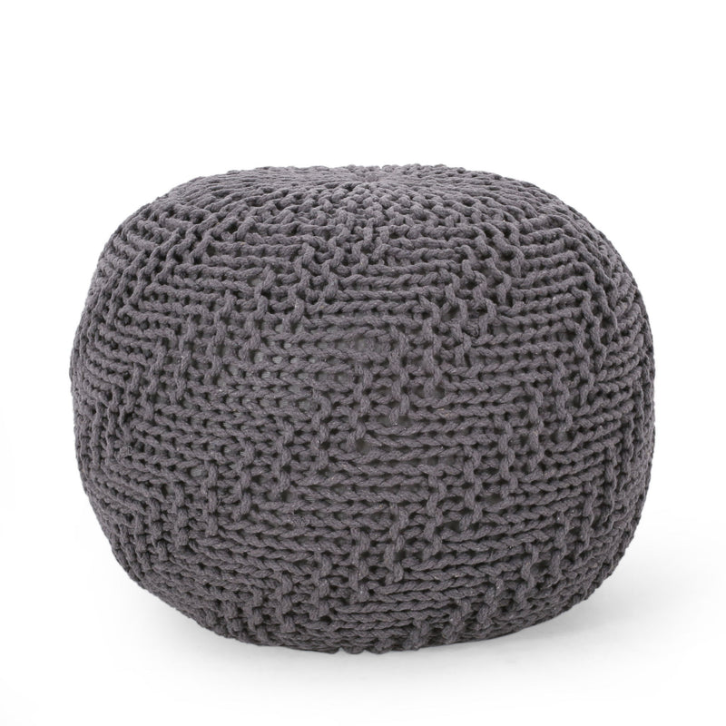 Hazel - Modern Knitted Cotton Yarn Round Pouf With Eco Friendly Pet Fibers - Dark Gray