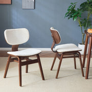 Modern Boucle Fabric Upholstered Side Chair, Bentwood Frame - White / Walnut - R&R Furniture Gallery (Fountain Valley, CA)