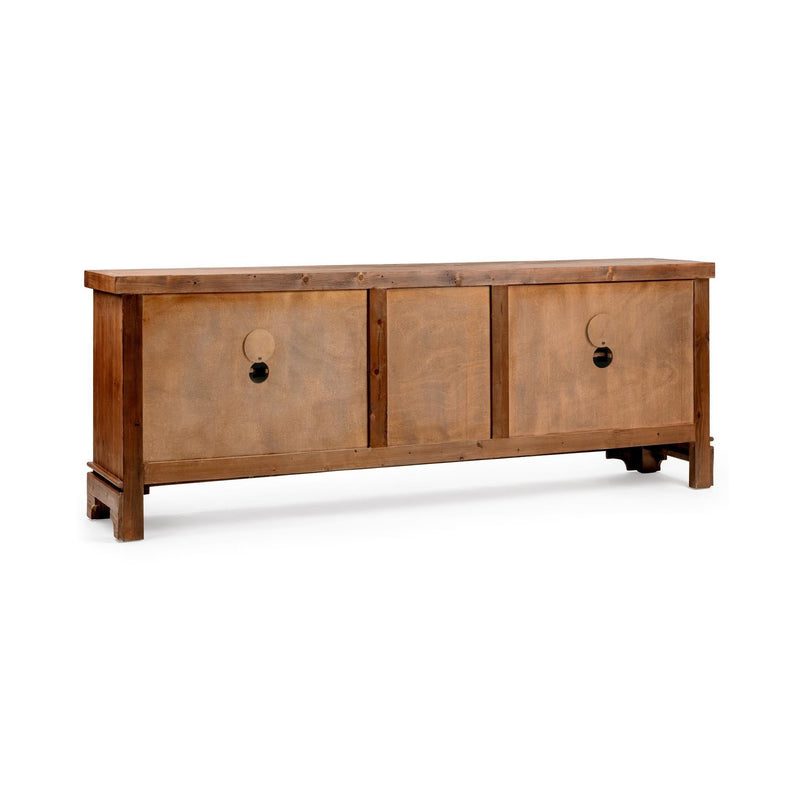 Brown Classic Home Amita 3-drawer, 4-door wooden buffet cabinet with modern design and storage space.