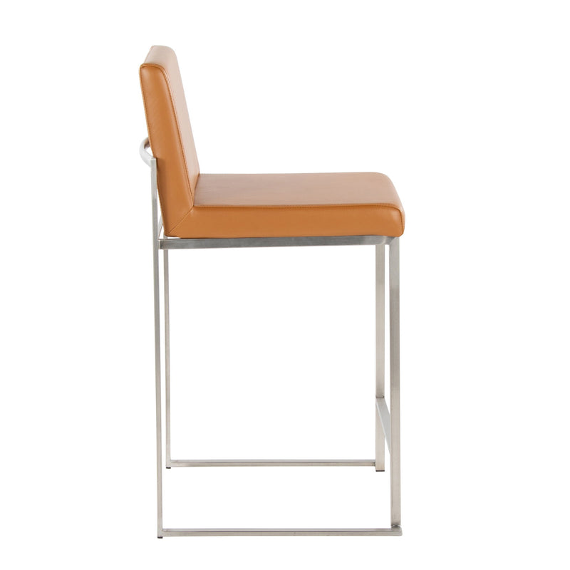 Set of two Lumi Source Fuji contemporary high back barstools with wooden seats and metal legs, modern design for kitchen or bar area.