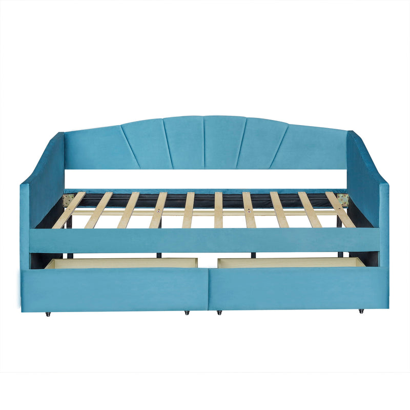 Upholstered Daybed With Two Drawers And Wood Slat - R&R Furniture Gallery (Fountain Valley, CA)