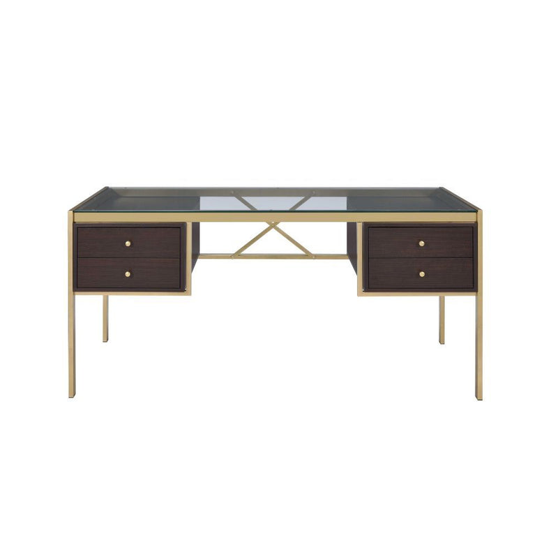 Yumia - Writing Desk - Gold & Walnut - R&R Furniture Gallery (Fountain Valley, CA)