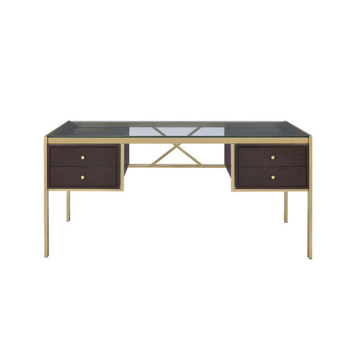 Yumia - Writing Desk - Gold & Walnut - R&R Furniture Gallery (Fountain Valley, CA)