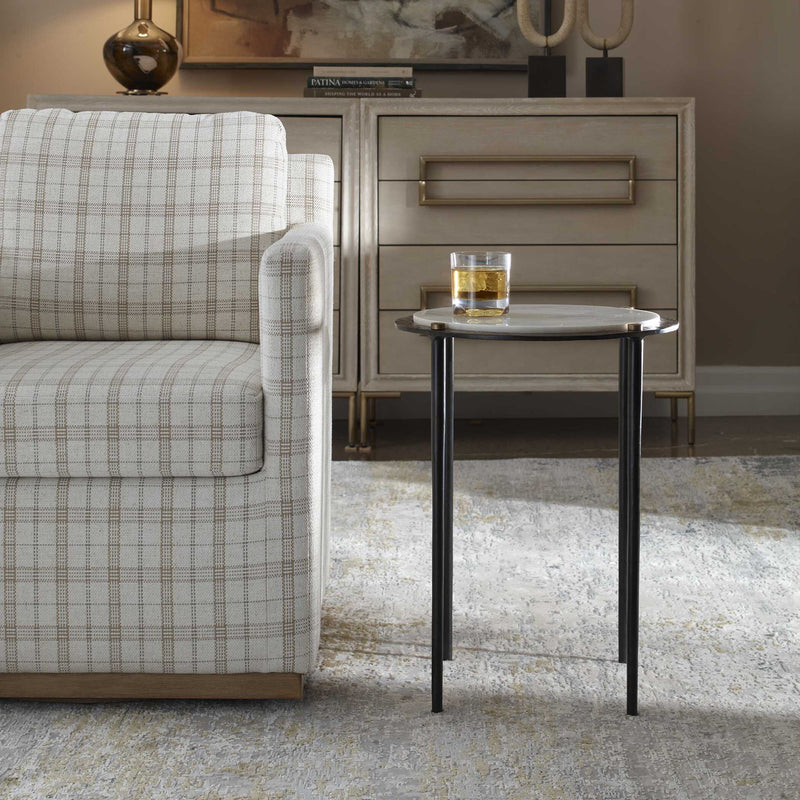 Wren - Round Marble Accent Table - Bronze / White