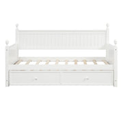 White DreamHaus twin size daybed with trundle bed, showcasing a modern design with clean lines and a sturdy frame.