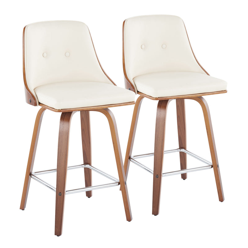 Set of two Lumi Source Gianna mid-century modern counter stools with swivel, square footrest, and fixed height.