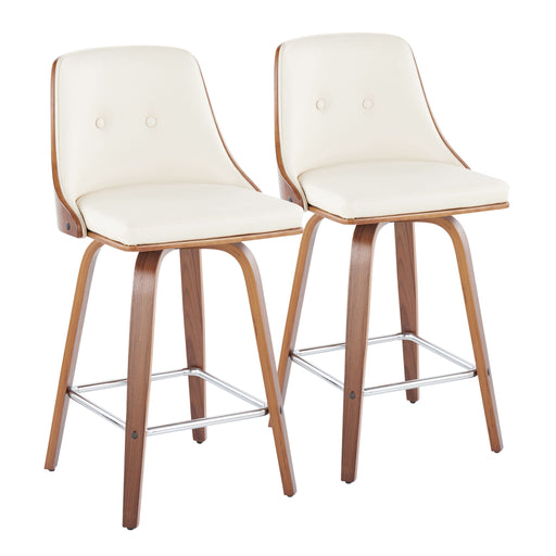 Set of two Lumi Source Gianna mid-century modern counter stools with swivel, square footrest, and fixed height.