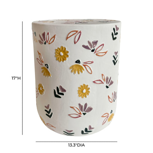 Ceramic Indoor / Outdoor Hand-Painted Floral Table - White - R&R Furniture Gallery (Fountain Valley, CA)