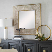 Gold square accent mirror by Uttermost, with a sleek modern frame, designed for stylish wall decoration.