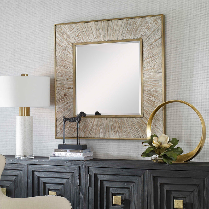 Gold square accent mirror by Uttermost, with a sleek modern frame, designed for stylish wall decoration.