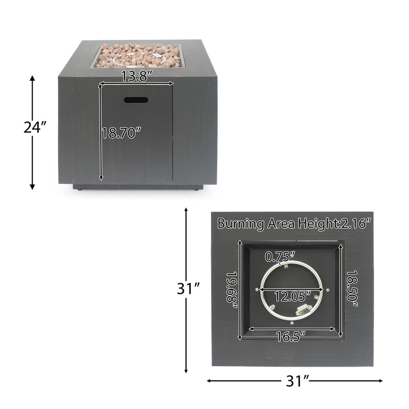 Outdoor Patio Gas Burning Fire Pit Table 50, 000 Btu, Square - R&R Furniture Gallery (Fountain Valley, CA)