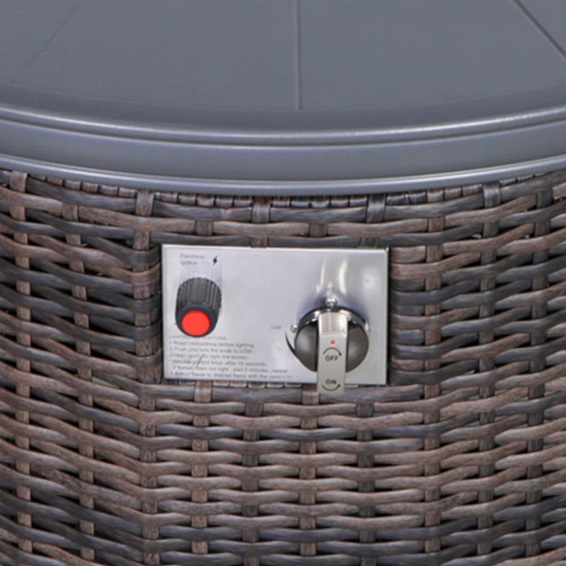 Outdoor fire pit table with lid in espresso finish, featuring a round design and metal surface from LSI Patio Furniture.