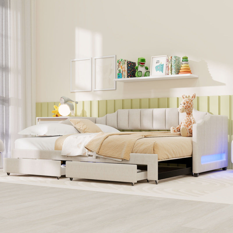 Extendable Daybed With LED Light And 2 Storage Drawers - R&R Furniture Gallery (Fountain Valley, CA)