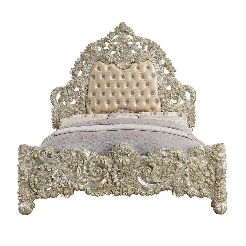 Sorina - Eastern King Bed - Synthetic Leather & Antique Gold - R&R Furniture Gallery (Fountain Valley, CA)
