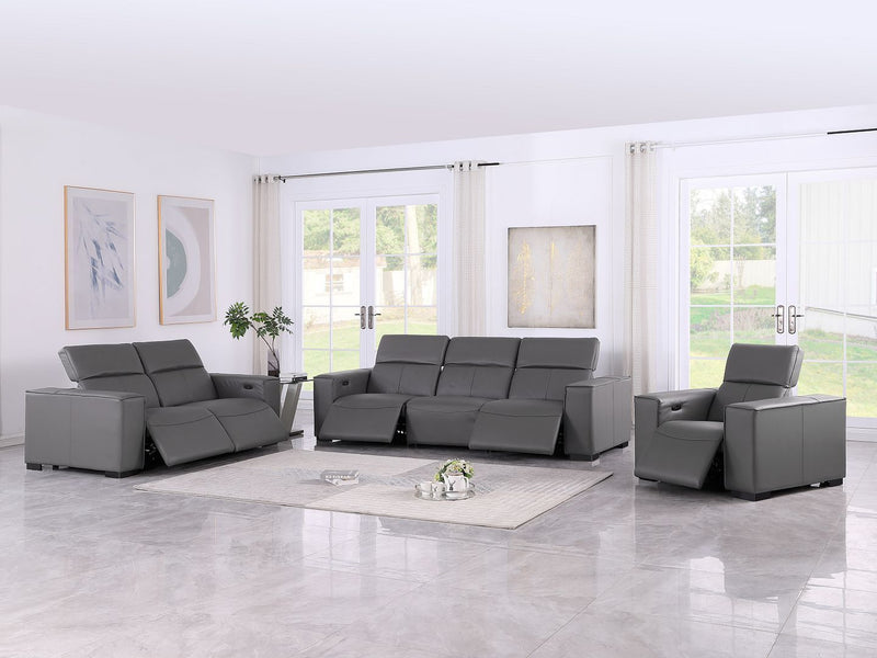 1208 - Leather Reclining Set (Sofa, Loveseat & Chair With 5 Power Recliners)