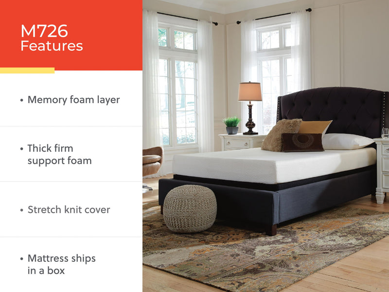 Sierra Sleep® by Ashley 8-inch medium memory foam mattress with plush surface and supportive foam layers in a bedroom setting