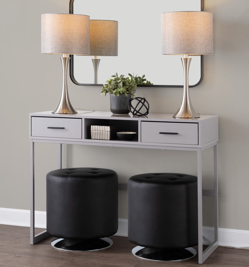 Pair of Lumi Source Lenuxe contemporary semi-gloss table lamps with modern design, set of two, featuring sleek bases and semi-gloss finishes.