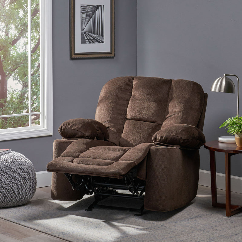Luxurious Manual Recliner Chair With Skin-Friendly Fabric And Dual Cup Holders - R&R Furniture Gallery (Fountain Valley, CA)