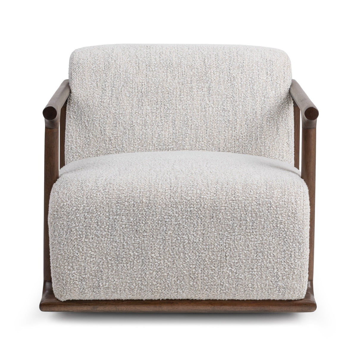 Classic Home Lucia swivel chair with a rounded back and cushioned seat, showcasing a modern and comfortable design.