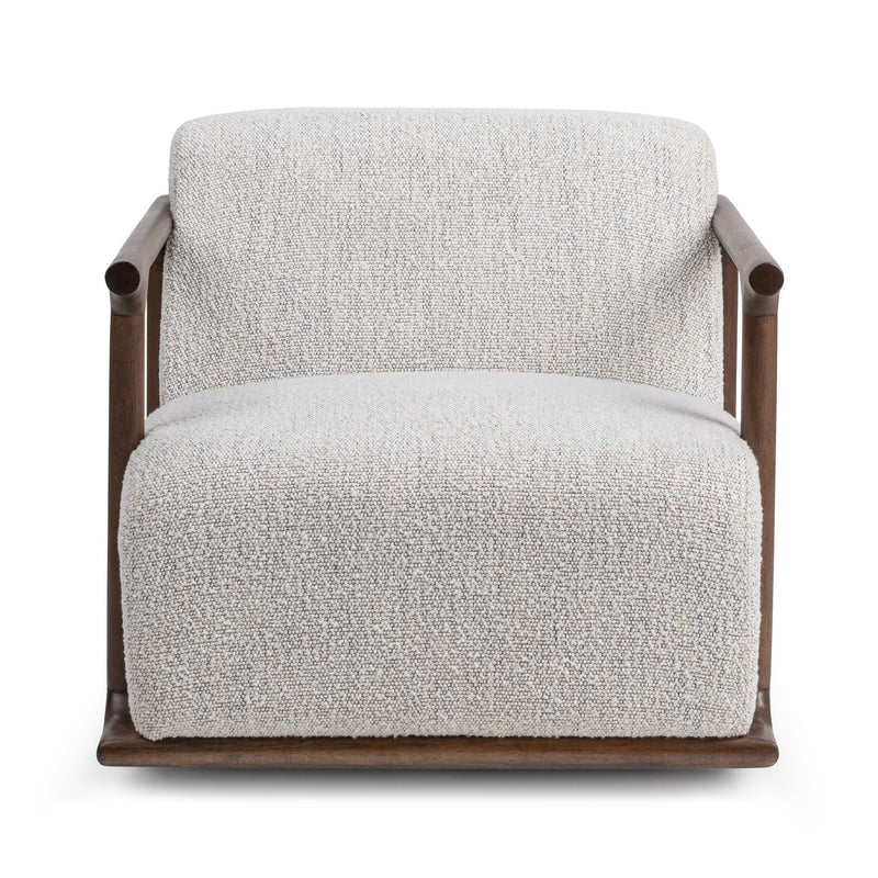 Classic Home Lucia swivel chair with a rounded back and cushioned seat, showcasing a modern and comfortable design.