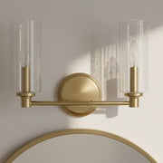 Regal - Double Light Vanity With Clear Ribbed Satin - Antique Brass / Clear - R&R Furniture Gallery (Fountain Valley, CA)