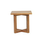 Noble House Ella square side table with cross stretcher base, featuring a modern wooden surface and sturdy metal frame.