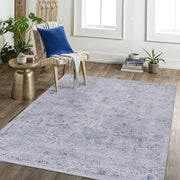 Maval - 4' X 6' Area Rug Washable - Blue / Cream - R&R Furniture Gallery (Fountain Valley, CA)