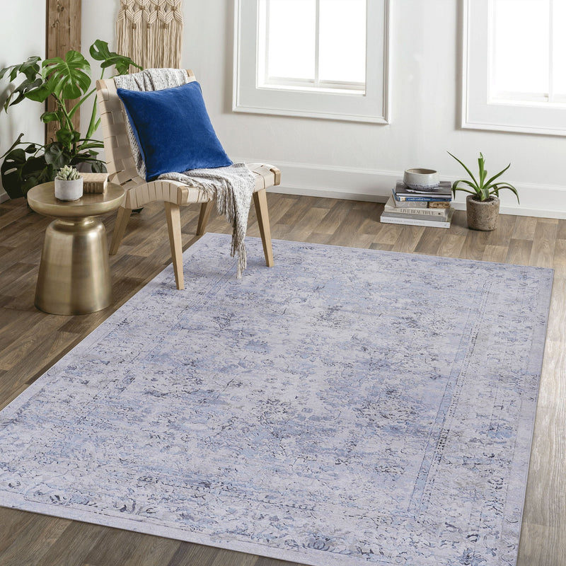 Maval - 4' X 6' Area Rug Washable - Blue / Cream - R&R Furniture Gallery (Fountain Valley, CA)