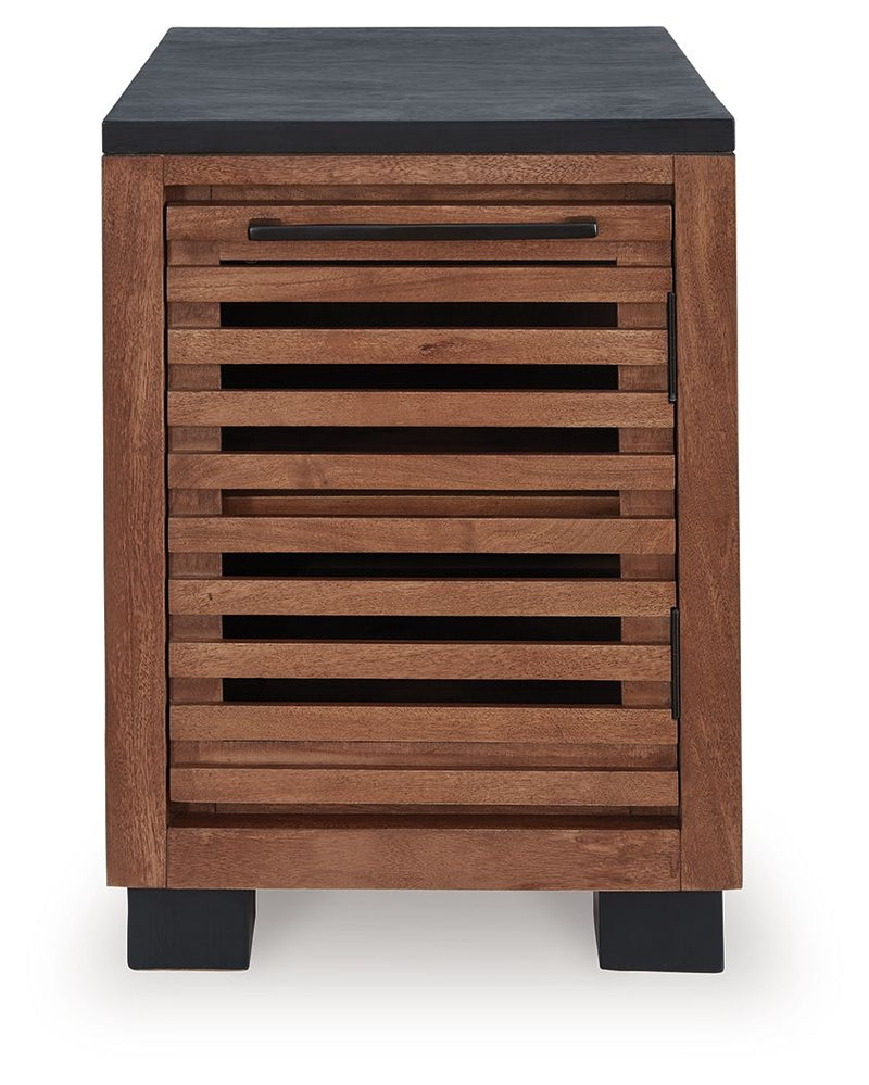 Kallari - Chair Side End Table - Warm Brown / Black - R&R Furniture Gallery (Fountain Valley, CA)