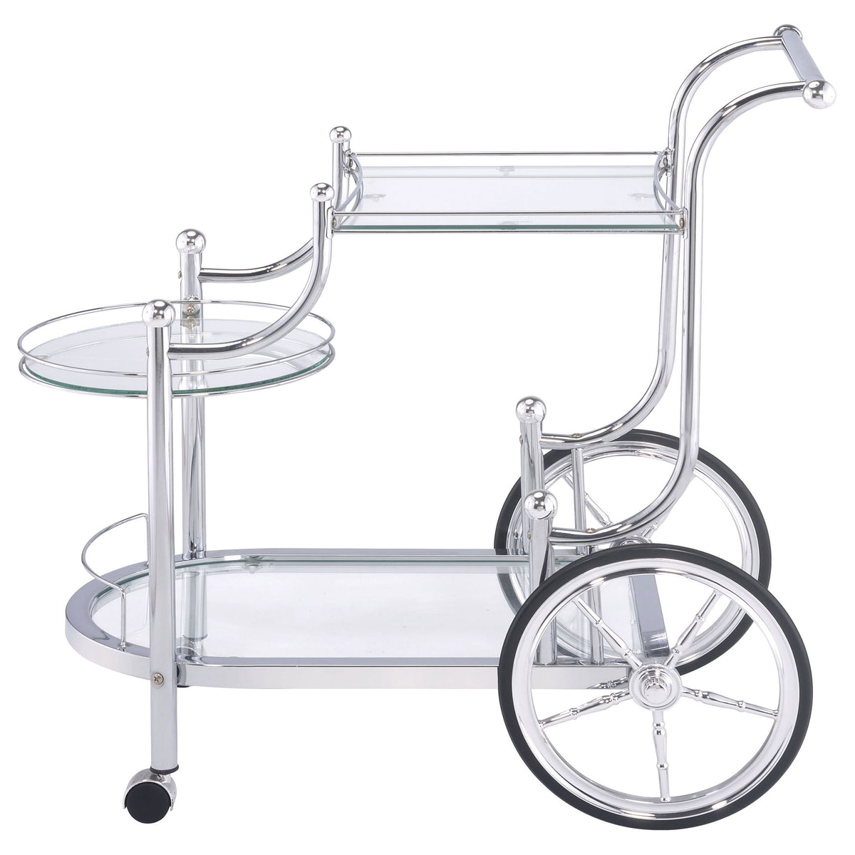 Reia - 3 Tier Cart With Casters & Tempered Glass Design - Chrome
