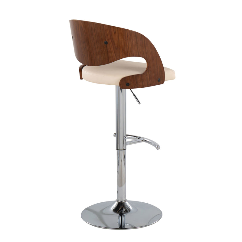 Lumi Source Pino mid-century modern adjustable barstool with swivel, featuring wood finish and metal base, in a contemporary kitchen setting.