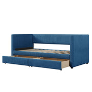 Halcyon Home storage daybed with two drawers and wood slat design, featuring a sturdy frame and functional storage space.