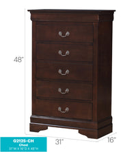Louis Phillipe accent chest by Glory Furniture featuring a stylish wooden storage cabinet with decorative hardware.