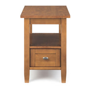 Handcrafted Warm Shaker coffee table by Simpli-Home featuring a wooden tabletop and sturdy legs in a natural finish.