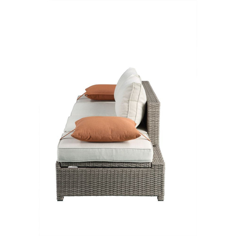 Salena - Patio Sofa With 2 Pillows & Ottoman - Beige Fabric & Gray Wicker - R&R Furniture Gallery (Fountain Valley, CA)