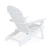 Noble House Zenithia outdoor foldable Adirondack chair with two cup holders, made of wood with a slatted back and armrests.