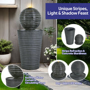 31.5" Tall Striped Column Fountain With LED Light Design For Outdoor Spaces - Gray - R&R Furniture Gallery (Fountain Valley, CA)