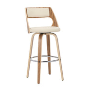 Set of two Lumi Source Cecina mid-century modern fixed height barstools with swivel, zebra and cream upholstery, for bar or counter seating.