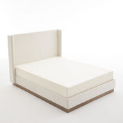 House & Home Furniture Hosford minimalist upholstered wingback bed with wood base platform, showcasing a modern, padded headboard and sleek design.