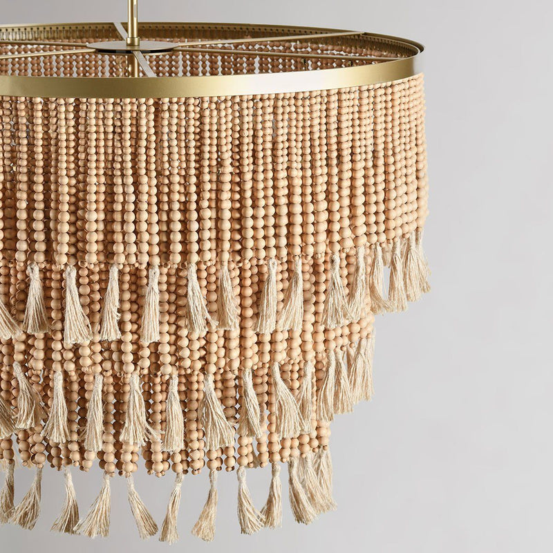 Brittany - Beaded Round Chandelier - Natural - R&R Furniture Gallery (Fountain Valley, CA)