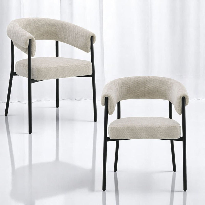Jirina - Chenille Arm Chair (Set of 2) - Beige & Black - R&R Furniture Gallery (Fountain Valley, CA)