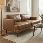 Simpli-Home Livingston upholstered stationary sofa with plush cushions and neutral fabric, ideal for living room seating.