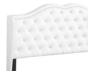 Transitional upholstered bed by Glory Furniture featuring a padded headboard and neutral fabric, modern bedroom furniture.