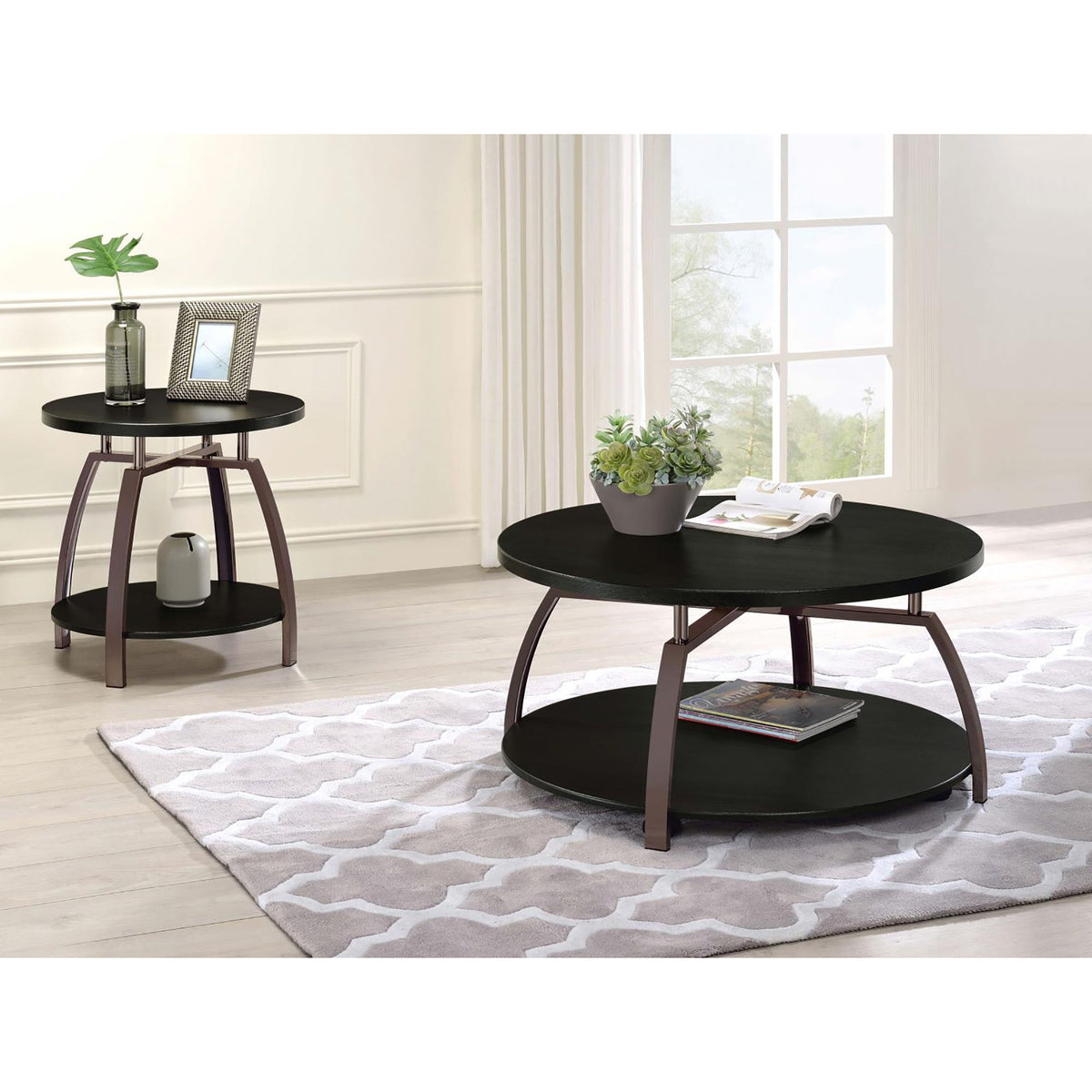 Round Coffee Table With Storage Shelf - Black