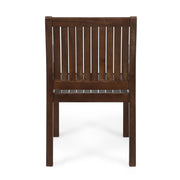 Set of two Wilson rustic dining chairs by Noble House with dark brown acacia wood and slat panel design.