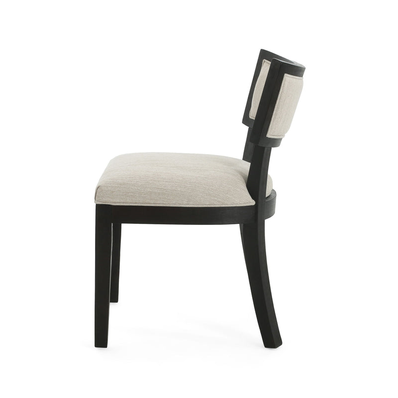 Noble House farmhouse style fabric upholstered side dining chairs set with cushioned seats and wooden legs, natural rustic design.