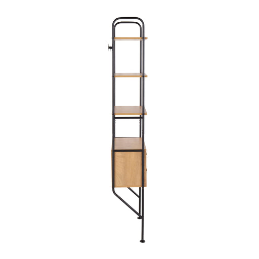 Lumi Source Lean industrial bookcase with black and brown metal and wood shelves, modern design for home or office storage.