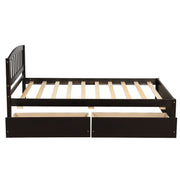 DreamHaus platform storage bed with wood frame, two drawers, and a matching headboard, showcasing a modern bedroom furniture piece.